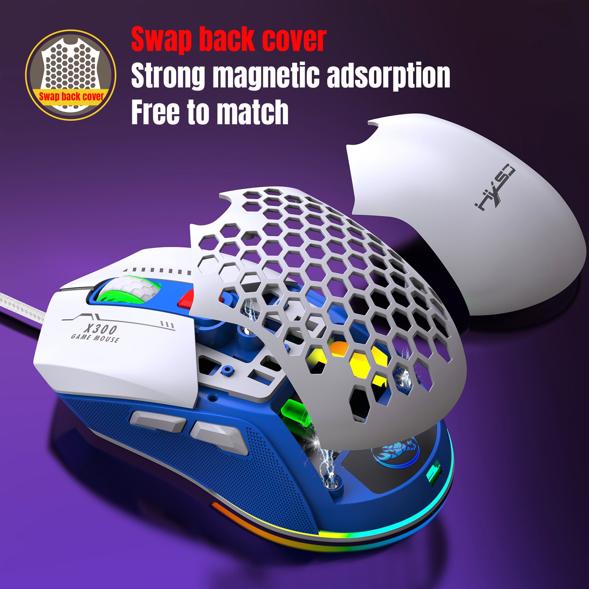 RGB Gaming Mouse - Lightweight Hollow Design Wired E-Sports Mouse with Macro Programming