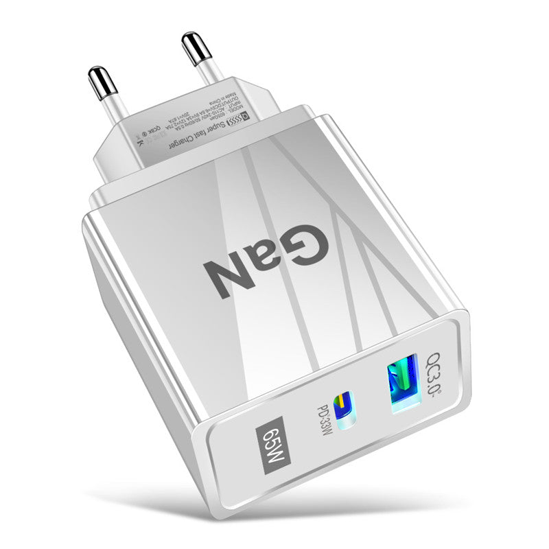 65W GaN Dual-Port Fast Charger - PD 33W + QC 33W Wall Adapter