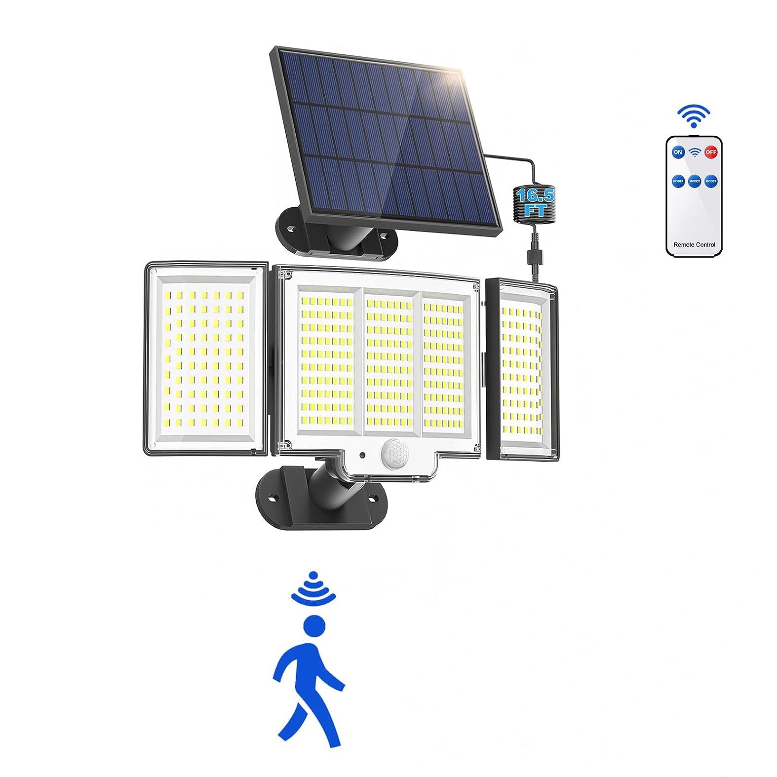 348 LED Solar Motion Sensor Lights Outdoor - 2500LM Waterproof Security Light with Remote | 3 Heads