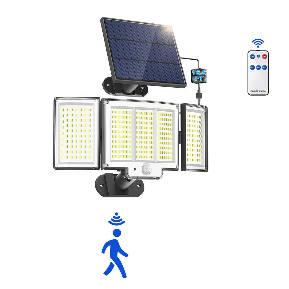 348 LED Solar Motion Sensor Lights Outdoor - 2500LM Waterproof Security Light with Remote | 3 Heads