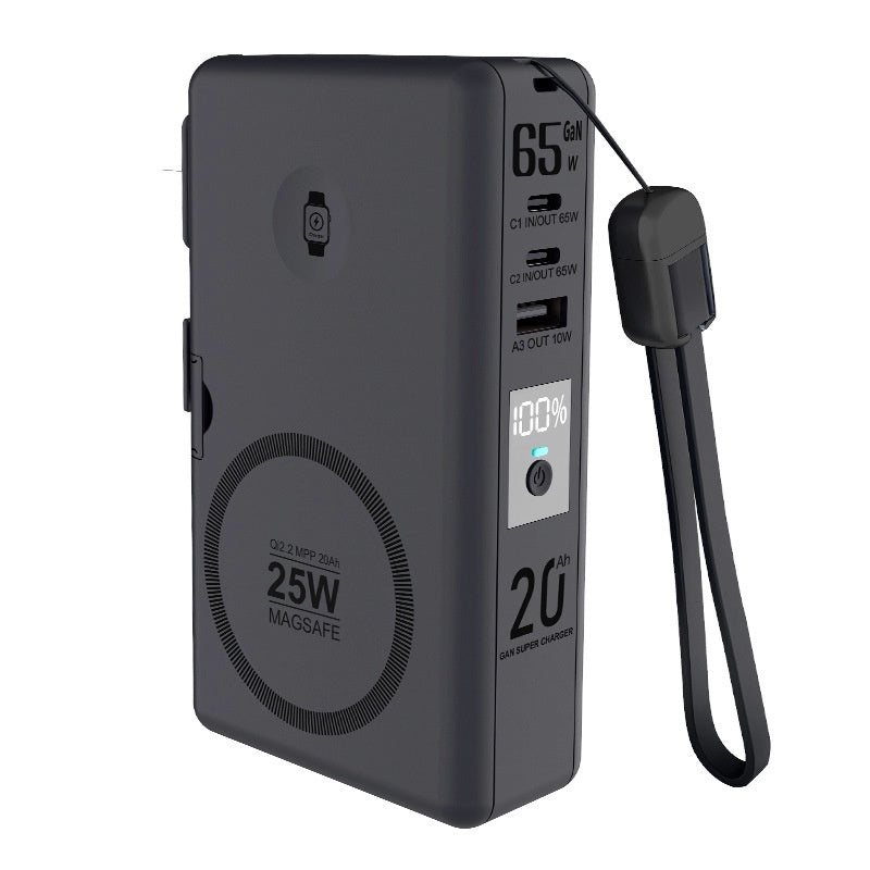 65W GaN Power Bank 20000mAh - Qi2 Magnetic Wireless Charging Station