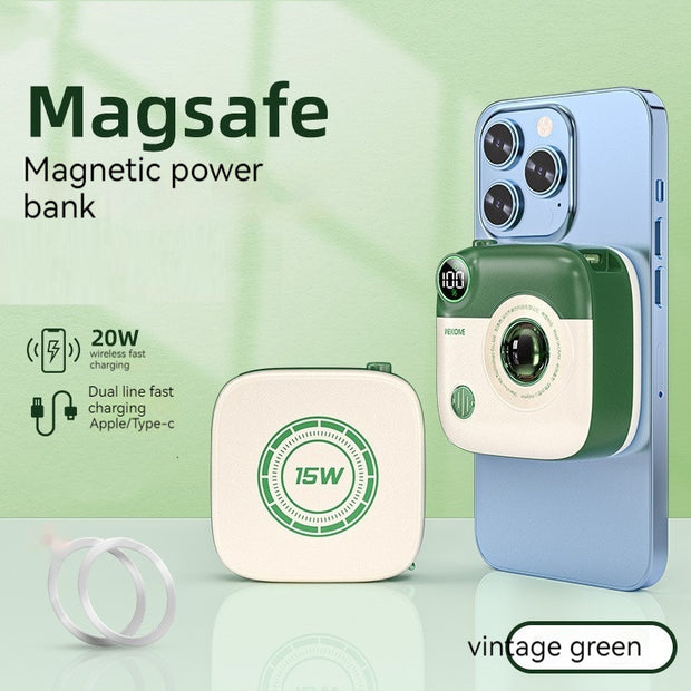Retro Camera Wireless Power Bank - 10000mAh Magnetic Charger