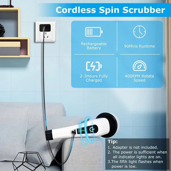 Electric Spin Scrubber - Cordless Cleaning Brush with Extendable Arm & 8 Replaceable Heads