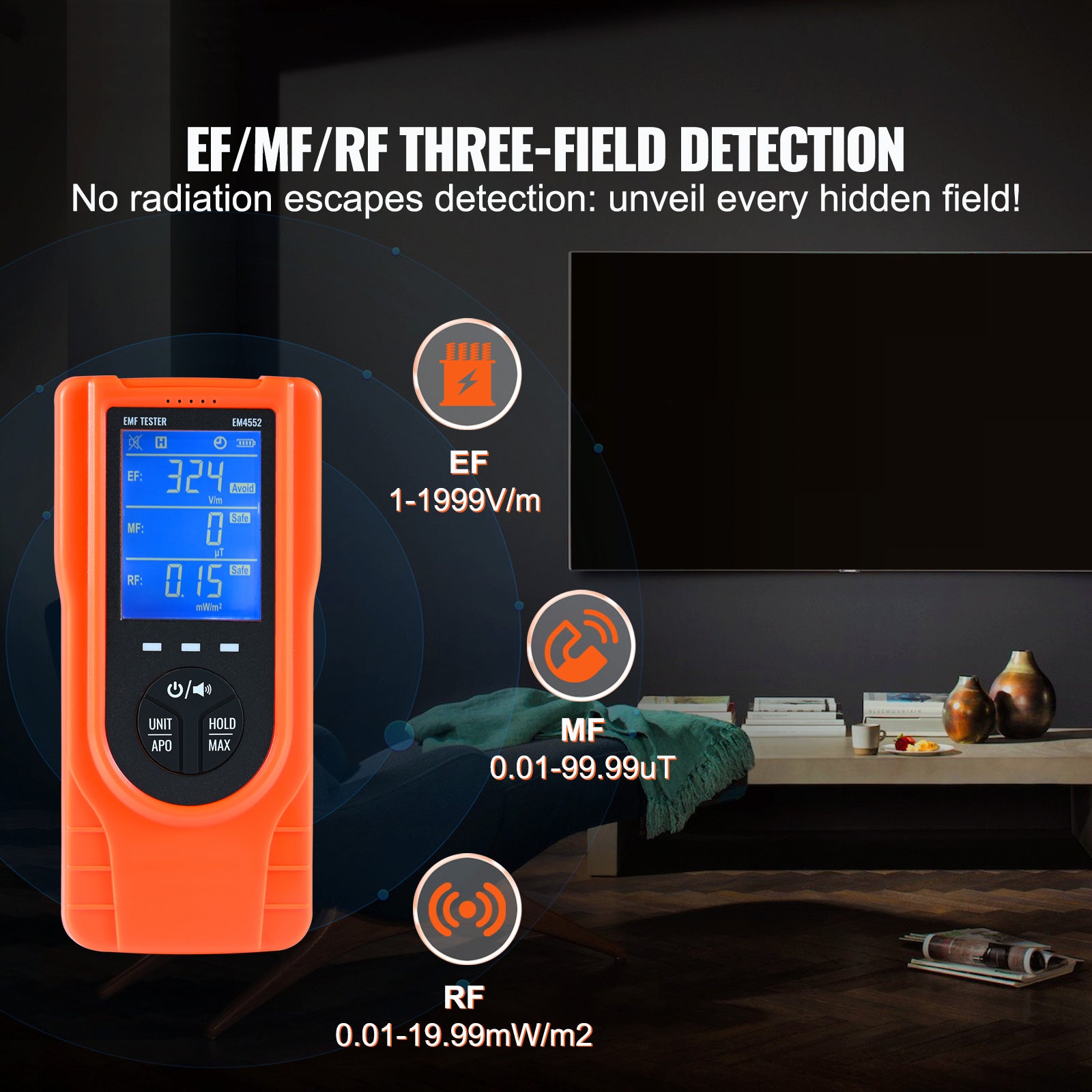 EMF Meter 5Hz-3.5GHz - Rechargeable Electromagnetic Field Radiation Detector | Ghost Hunting Equipment