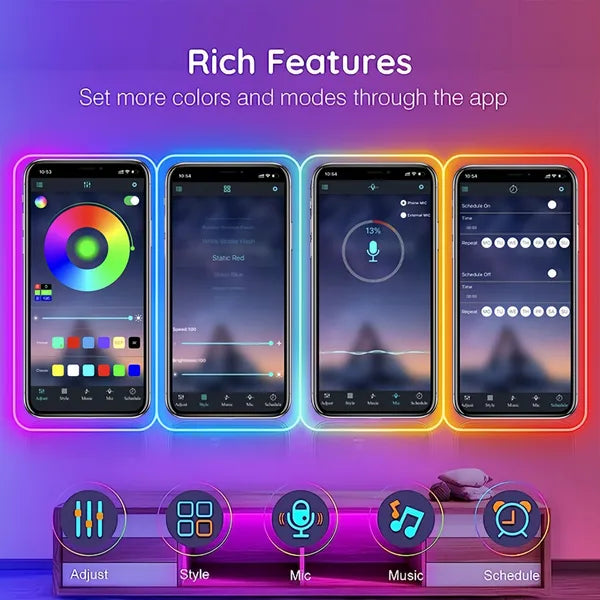 Neon Rope Lights RGB LED - 540 LEDs Bluetooth App Control | IP65 Waterproof Music Sync Strip Lights