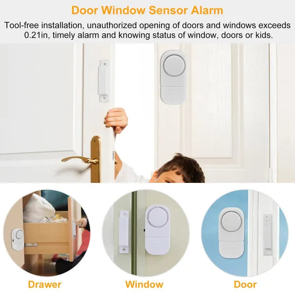 Wireless Door Window Alarm - 90dB Magnetic Sensor Security System | Easy Install for Home Safety