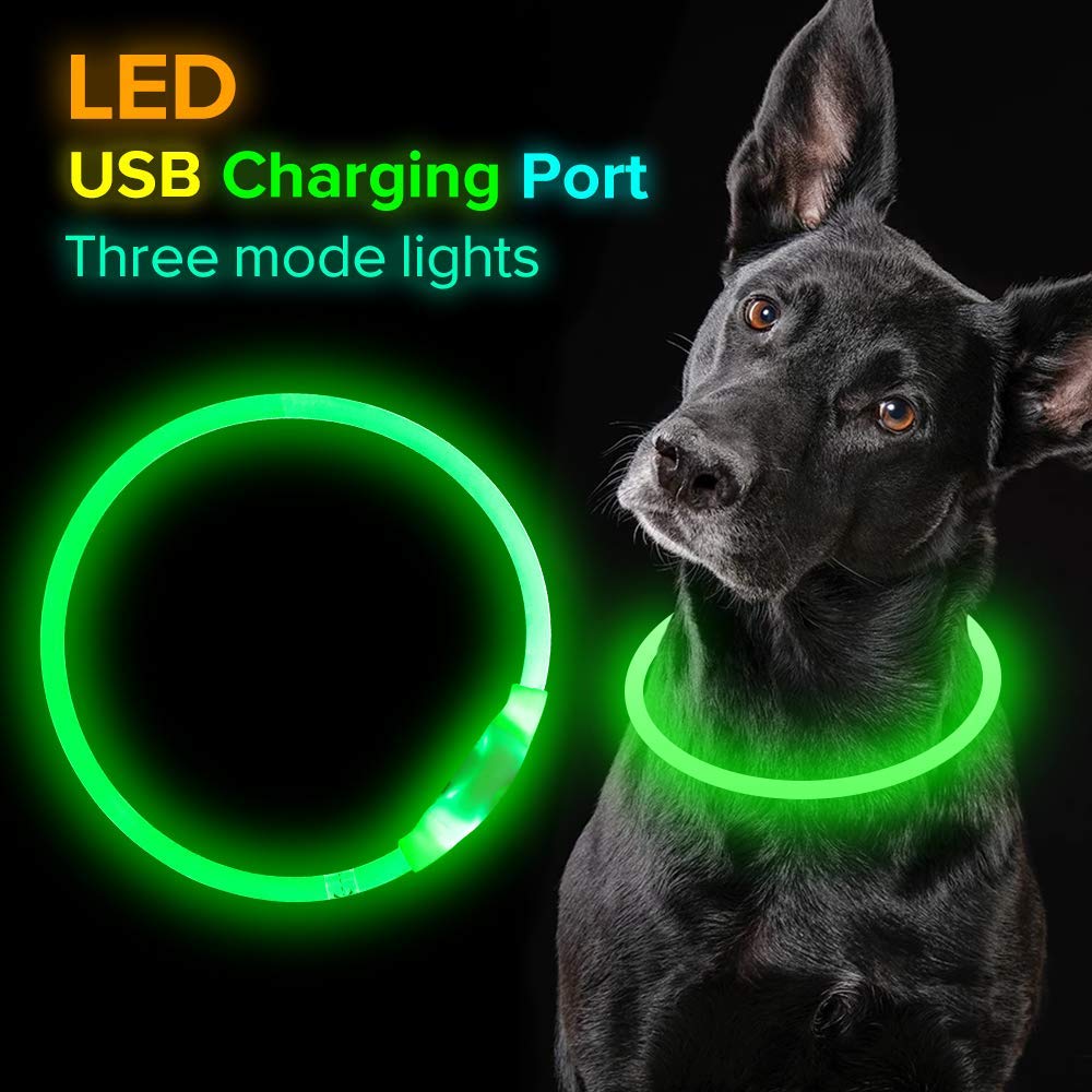 LED Pet Safety Collar - USB Rechargeable Glowing Fiber Optic Collar for Night Walking