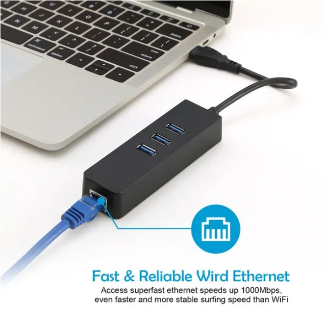 3-Port USB 3.0 Hub with Gigabit Ethernet Adapter - High Speed Network Converter