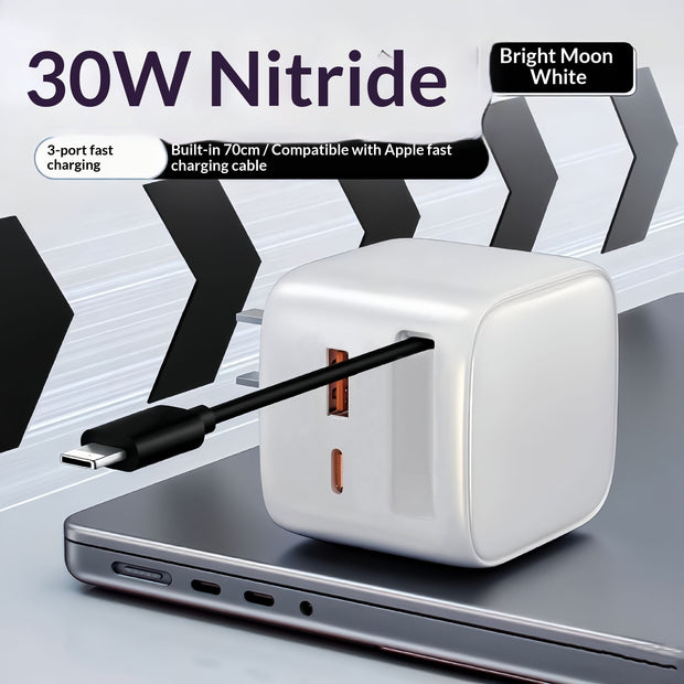 30W GaN Retractable Fast Charger - Compact USB-C Travel Adapter