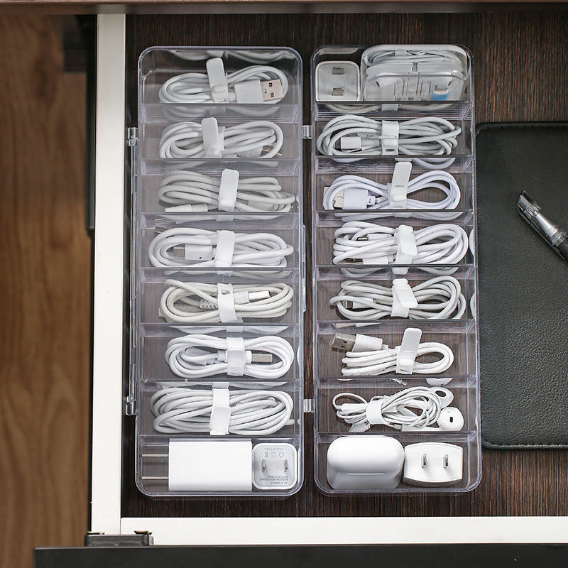 Cable Management Organizer Box - 8 Grid Dust-Proof Storage Hub for Desk Organization