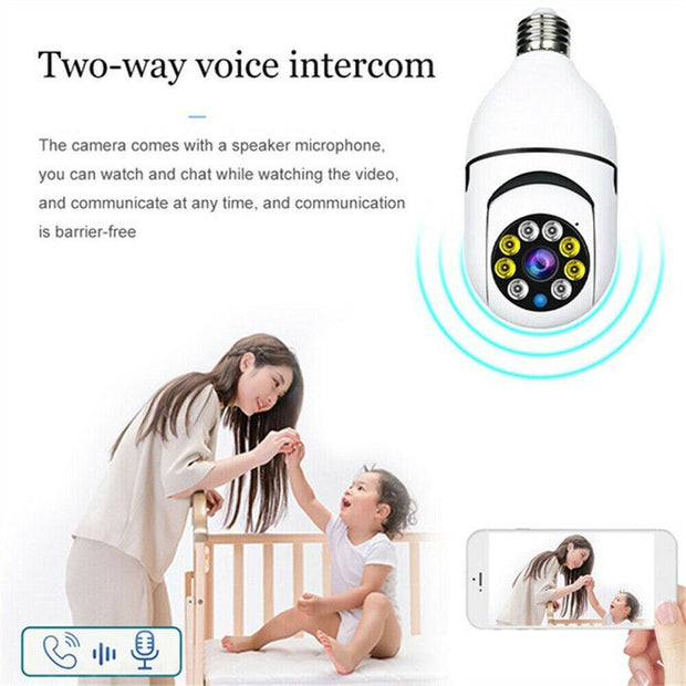 E27 Light Bulb Security Camera - 1080P HD WiFi Smart Camera | 360° View with Night Vision