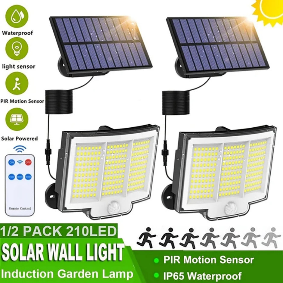 210 LED Solar Motion Sensor Light - Super Bright Outdoor Security Wall Lamp