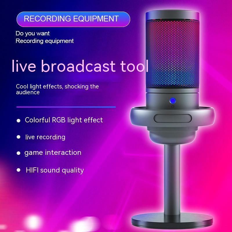 RGB Condenser Microphone - Professional Streaming Mic with Colorful LED Lighting Wired
