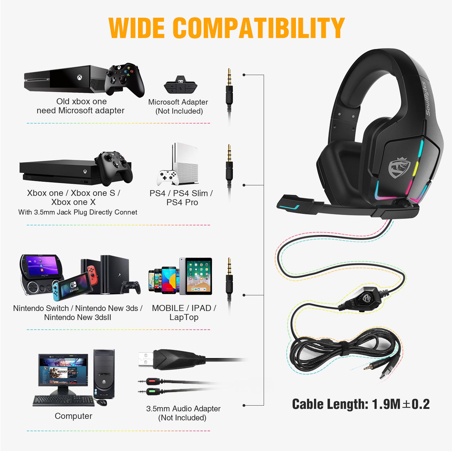 RGB Gaming Headset - Wired PC PS4 Headphones with Microphone