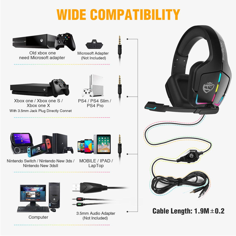 RGB Gaming Headset - Wired PC PS4 Headphones with Microphone