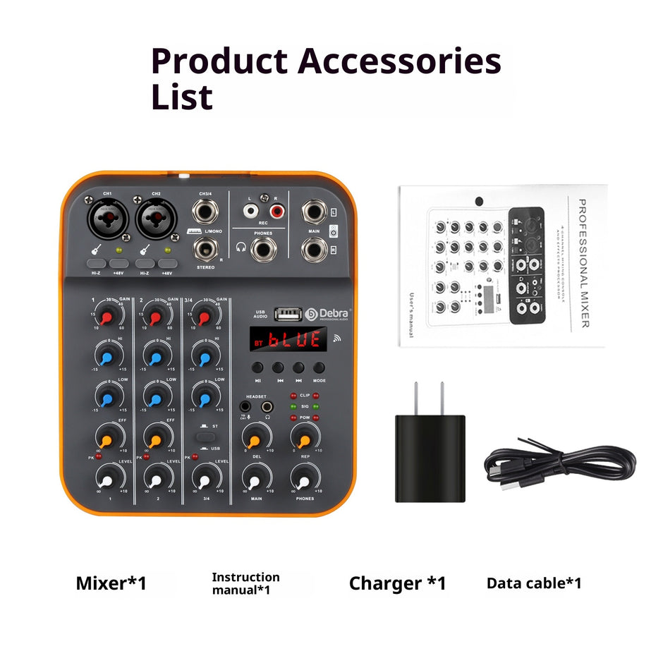 Compact Audio Mixer - 4-Channel USB Sound Card with Reverb