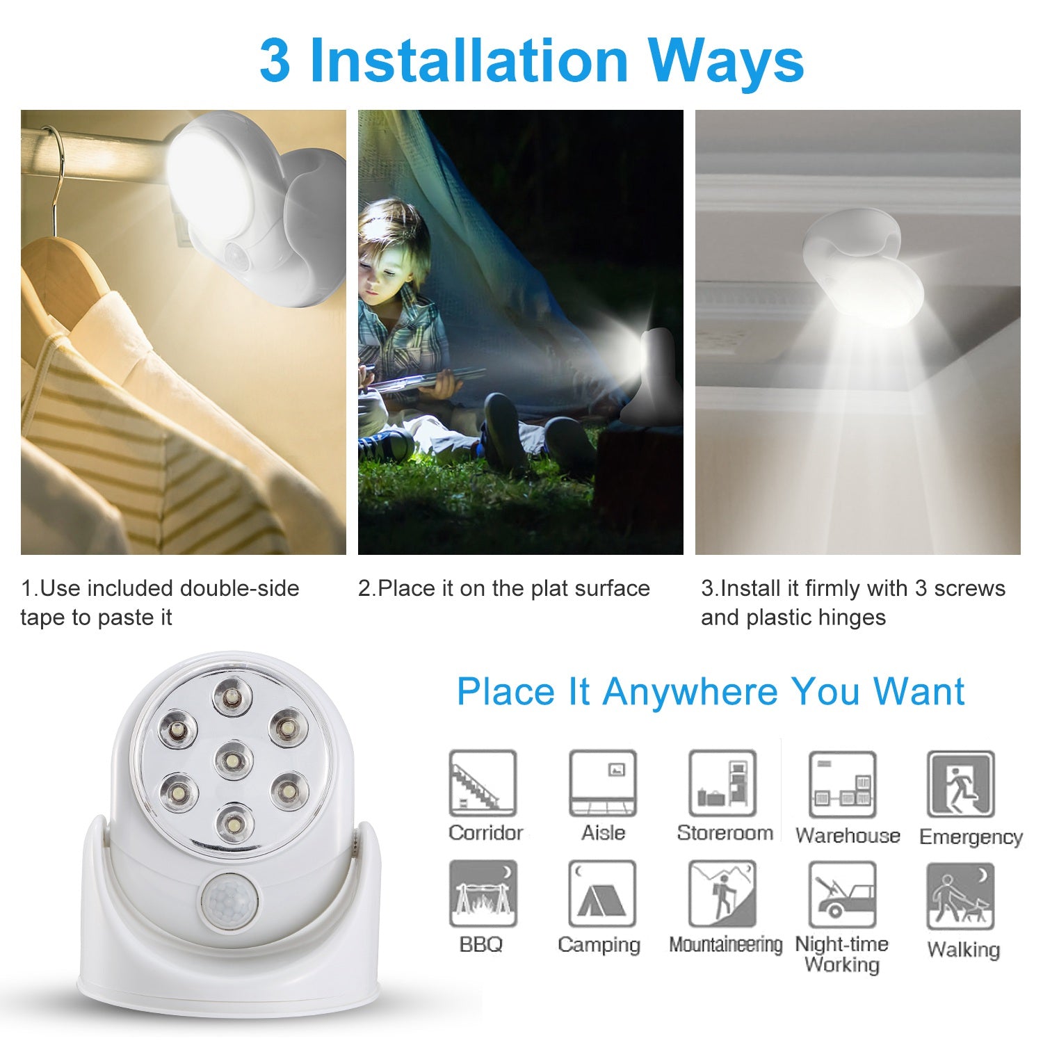 Wireless LED Spotlight - 300 Lumens Motion Sensor Light | 360° Rotatable Battery Operated for Closet & Bathroom
