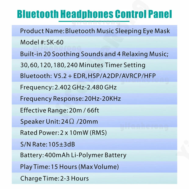 Bluetooth Sleep Mask - 3D Ice Silk with White Noise & Music