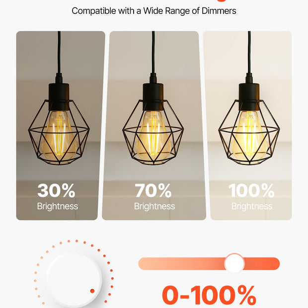 Edison LED Bulbs 6-Pack - Dimmable ST19 7W 800 Lumens | 2700K Warm White Vintage E26 Antique Bulbs