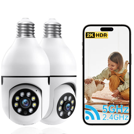2K Light Bulb Camera 2-Pack - 3MP WiFi Security Camera | AI Tracking 350° Pan with Floodlight
