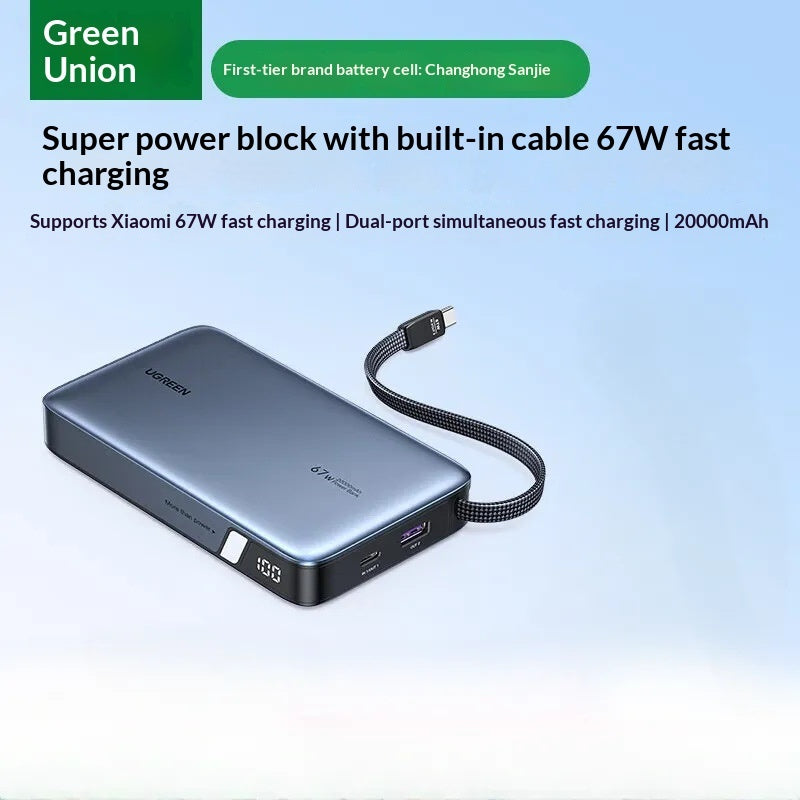 UGREEN 20000mAh Power Bank - 67W-165W Fast Charging with Built-in Cable