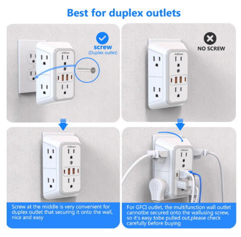 Multi-Functional Power Strip - 6 AC Outlets + 4 USB Ports Wall Socket