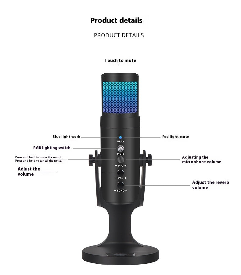 RGB USB Condenser Microphone - Gaming & Streaming Mic with LED