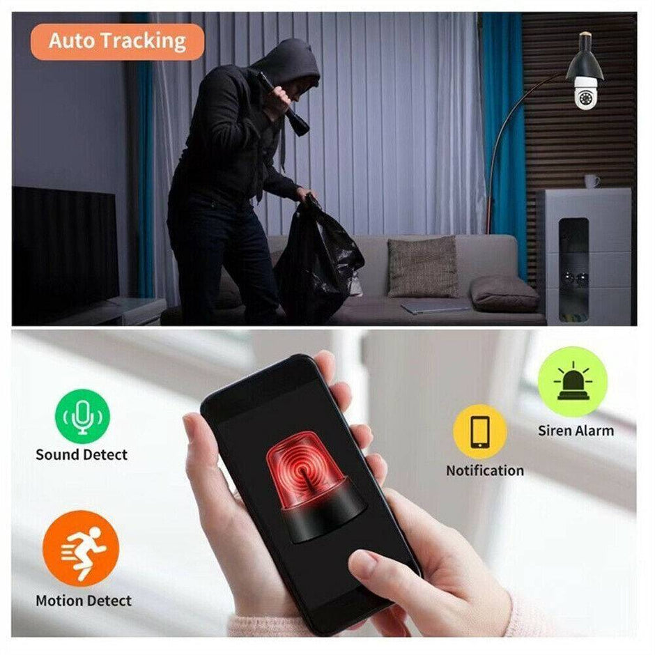 E27 Light Bulb Security Camera - 1080P HD WiFi Smart Camera | 360° View with Night Vision