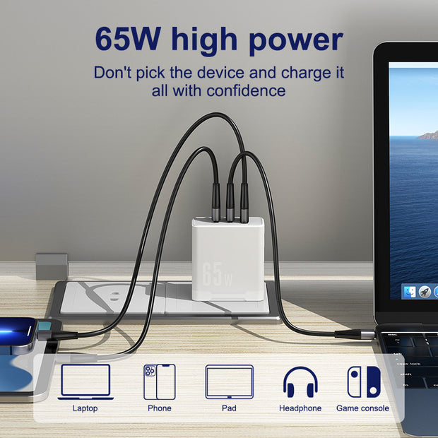 65W GaN Multi-Port Fast Charger - USB-C PD for Laptop & Phone