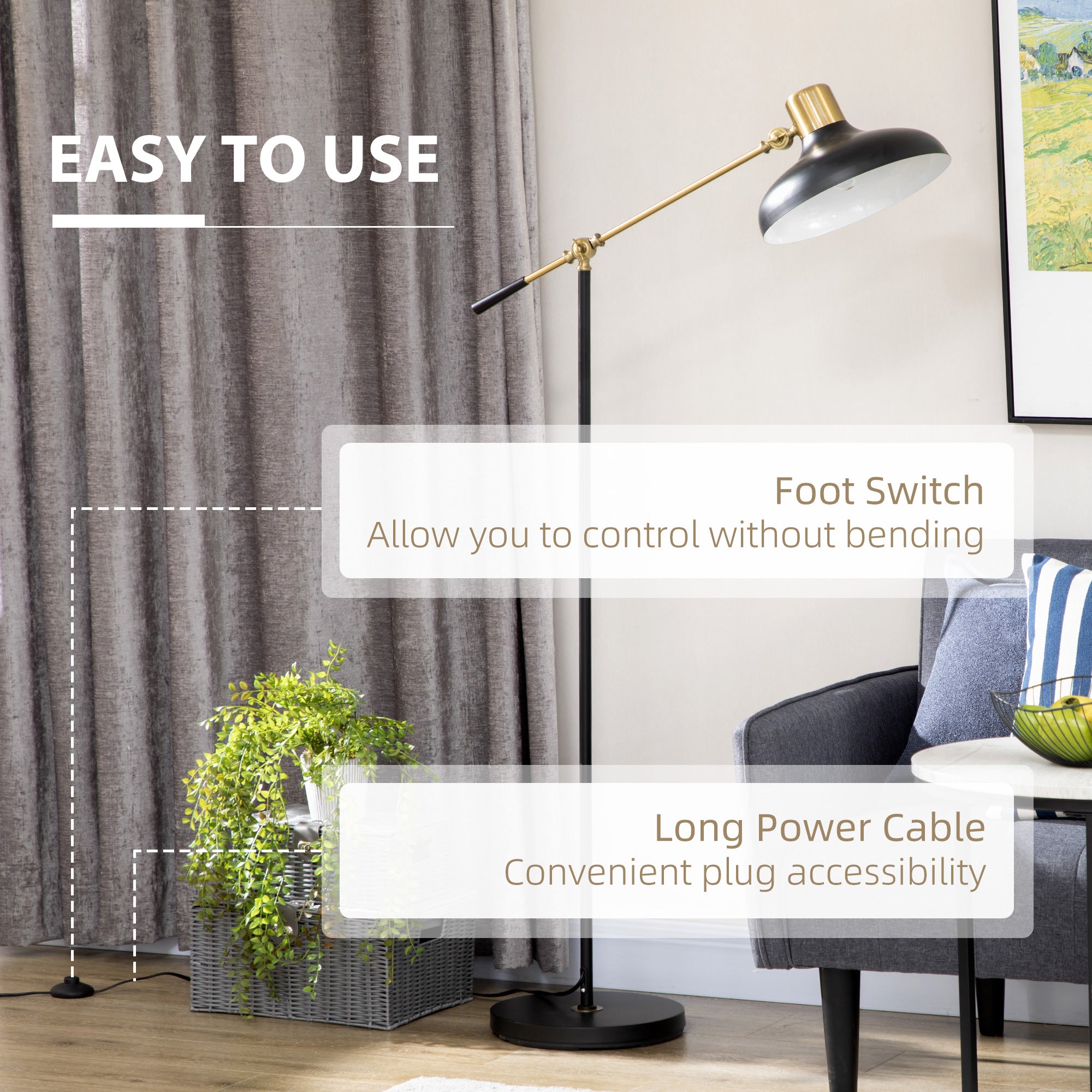 Adjustable Floor Lamp - Industrial Balance Arm Reading Light | 48-65