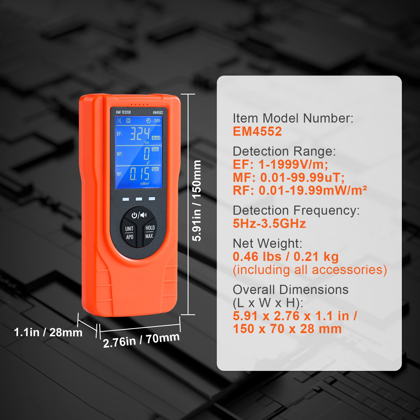 EMF Meter 5Hz-3.5GHz - Rechargeable Electromagnetic Field Radiation Detector | Ghost Hunting Equipment