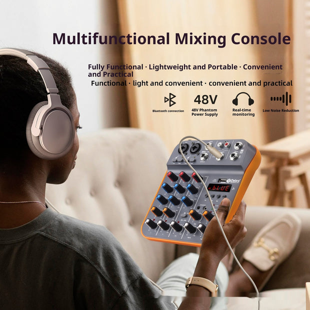 Compact Audio Mixer - 4-Channel USB Sound Card with Reverb