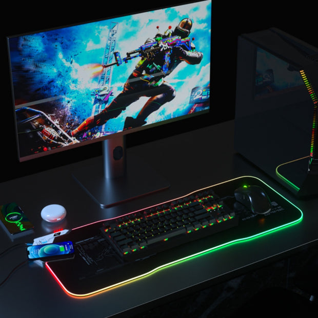 RGB Gaming Mouse Pad - Wireless Charging with USB Hub & LED Lights
