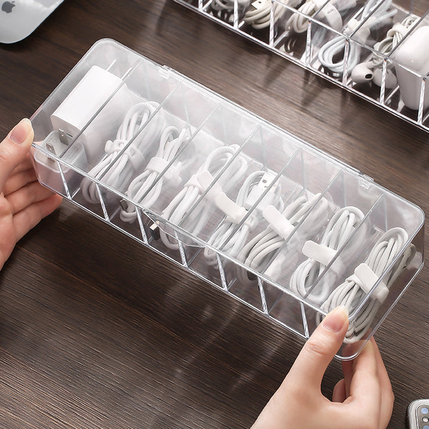 Cable Management Organizer Box - 8 Grid Dust-Proof Storage Hub for Desk Organization