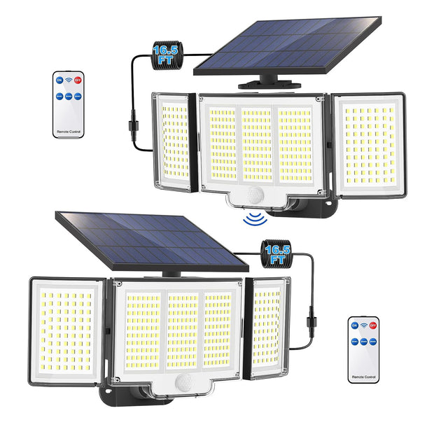 348 LED Solar Motion Sensor Lights Outdoor - 2500LM Waterproof Security Light with Remote | 3 Heads