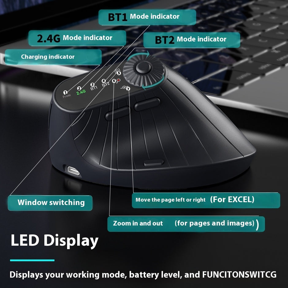 Ergonomic Vertical Mouse - Wireless Bluetooth Rechargeable