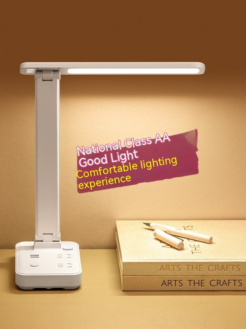 LED Desk Lamp with Power Socket - USB Charging Eye Protection Light