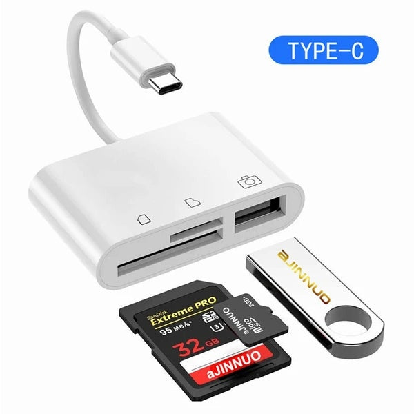USB-C Hub 3-in-1 Adapter - SD Card Reader & USB-A Port for MacBook Pro Laptop