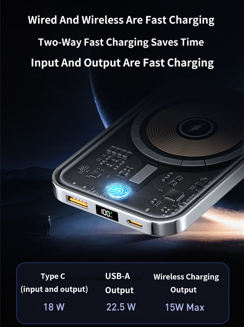 Transparent Magnetic Power Bank - 10000mAh 22.5W Fast Charge
