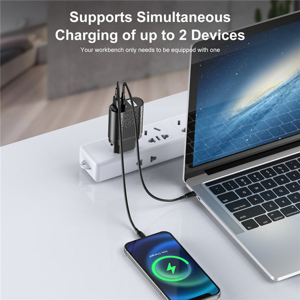 65W GaN Dual-Port Fast Charger - USB-C PD & USB-A Wall Adapter