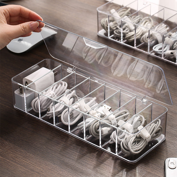Cable Management Organizer Box - 8 Grid Dust-Proof Storage Hub for Desk Organization