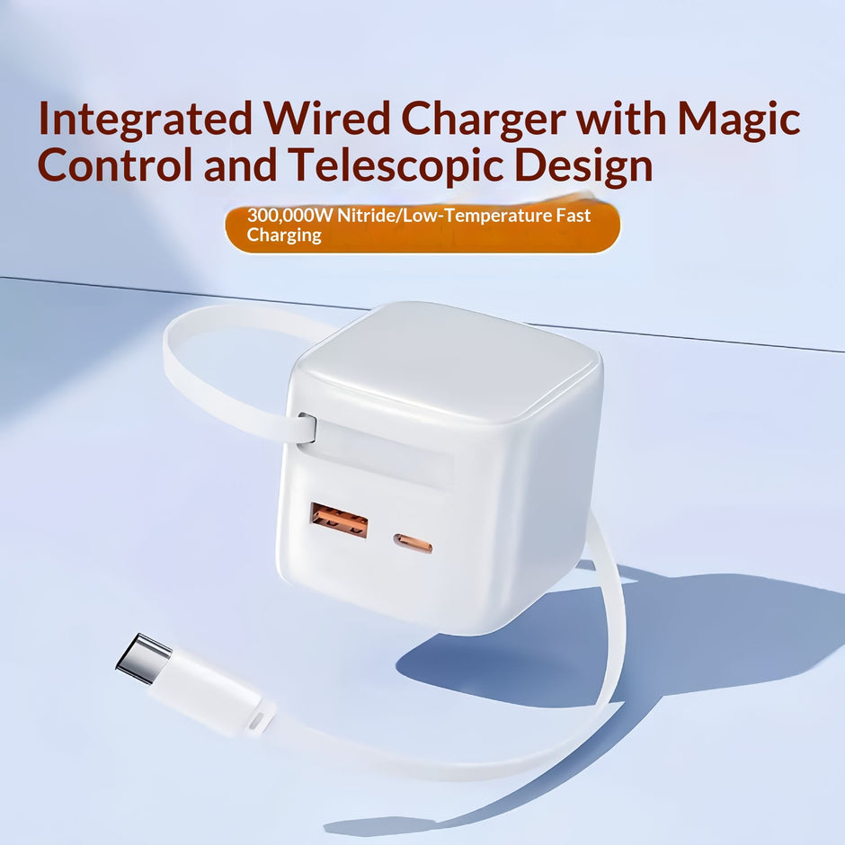 30W GaN Retractable Fast Charger - Compact USB-C Travel Adapter