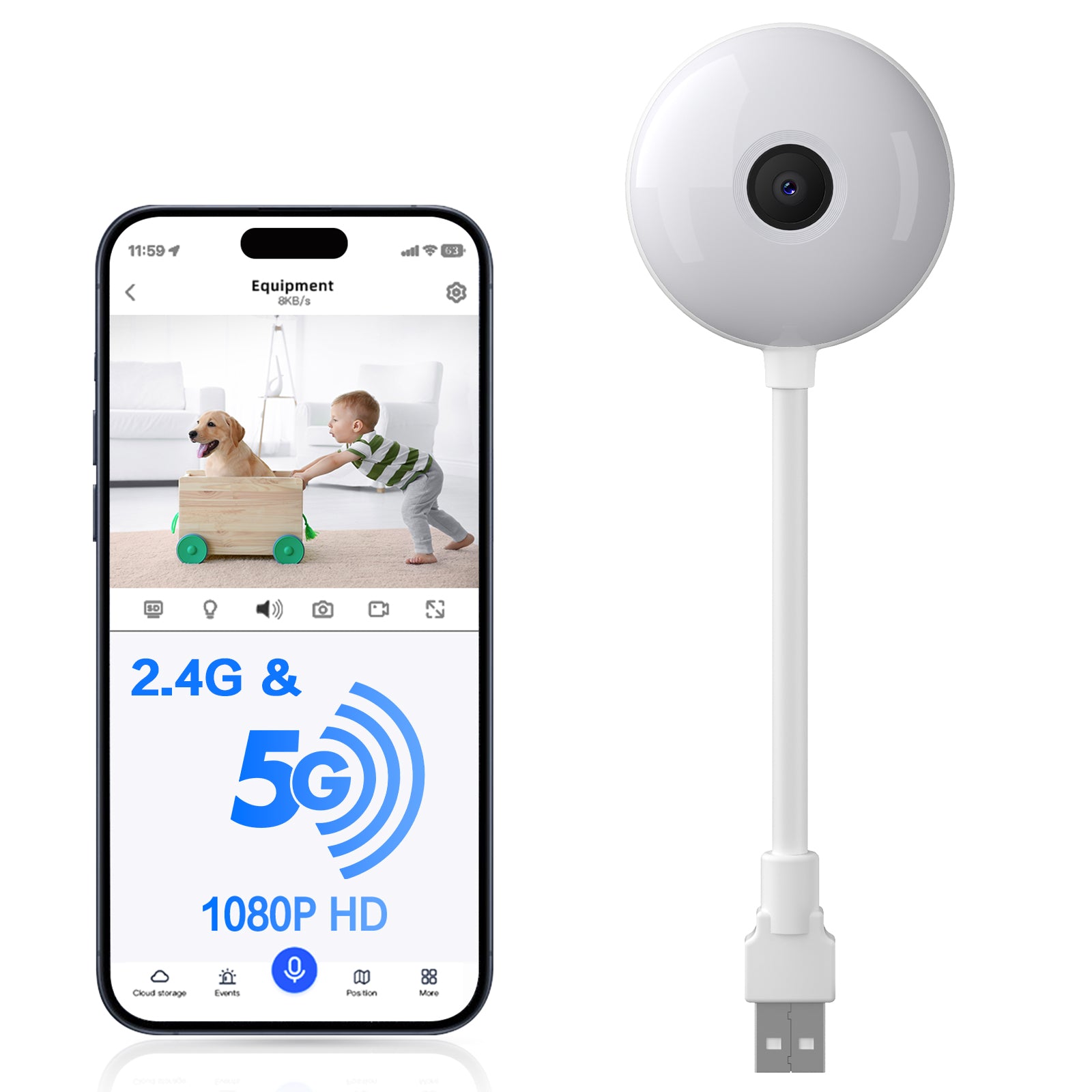 2K Lollipop Baby Monitor - WiFi Smart Camera | AI Detection Pet Cam with Night Vision & Audio