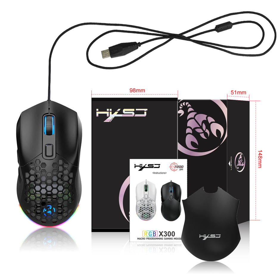 RGB Gaming Mouse - Lightweight Hollow Design Wired E-Sports Mouse with Macro Programming