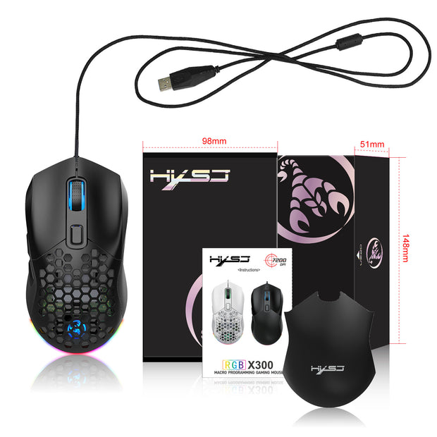 RGB Gaming Mouse - Lightweight Hollow Design Wired E-Sports Mouse with Macro Programming