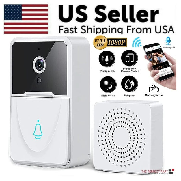 Wireless WiFi Smart Doorbell - Video Camera Intercom | 166° Wide Angle with Night Vision & Chime