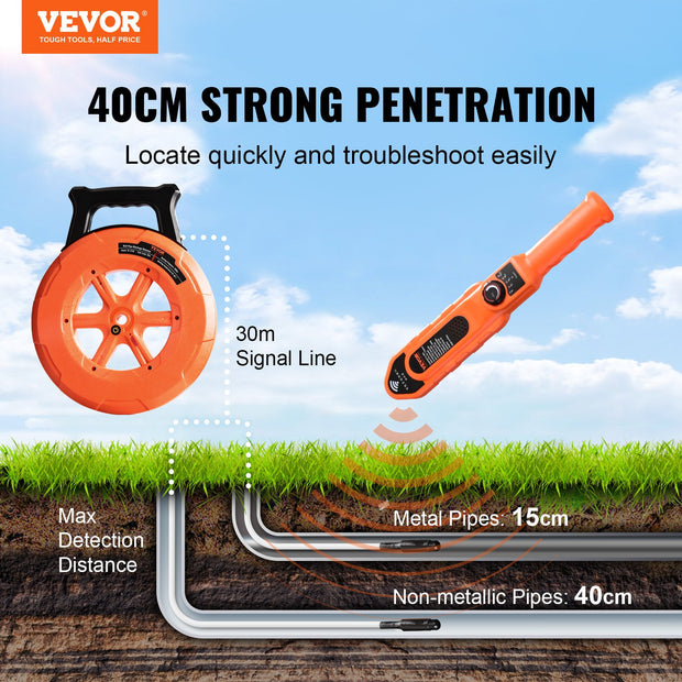 Precision Under-Wall Pipe Blockage Detector - 30m Waterproof Locator for PVC & Metal Pipes