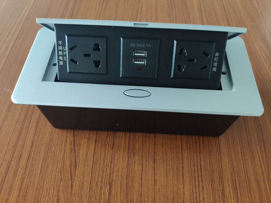 Pop-Up Desktop Power Socket - Hidden Aluminum Outlet with USB Ports