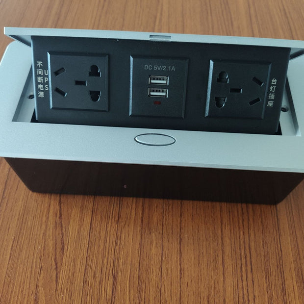 Pop-Up Desktop Power Socket - Hidden Aluminum Outlet with USB Ports