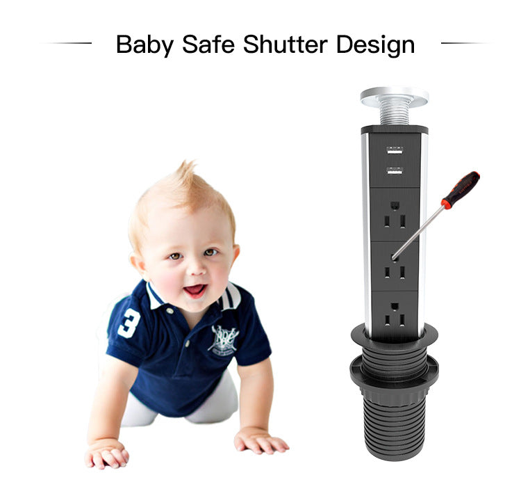 Desktop Power Socket - Aluminum Alloy Pop-Up Outlet with USB